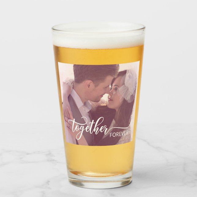 Custom Photo Together Forever Typography Glass Cup (Front Filled)