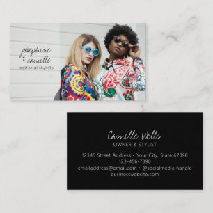 Custom Photo Trendy Script Editorial Stylist Business Card