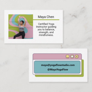 Custom Photo Trendy Yoga Instructor Editable Text Business Card