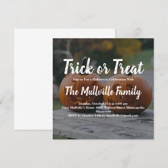 Custom Photo Trick or Treat Pumpkin Halloween Invitation (Front/Back)