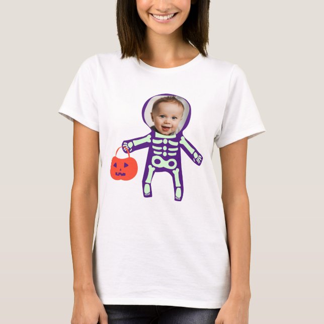 Custom photo trick or treat skeleton Halloween T-Shirt (Front)
