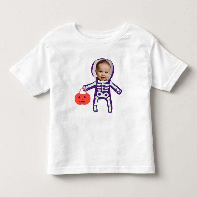 Custom photo trick or treat skeleton Halloween Toddler T-Shirt (Front)