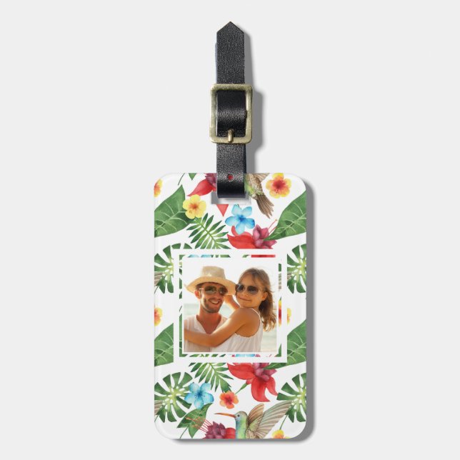 Custom Photo Tropical Hummingbird Luggage Tag (Front Vertical)
