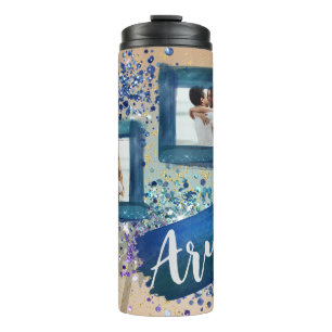 Custom Photo Tropical Navy Beach Glam Thermal Tumbler