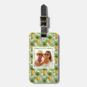 Custom Photo Tropical Palm Leaves & Pineapples Luggage Tag