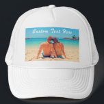 Custom Photo Trucker Hat with Your Photos and Text<br><div class="desc">Custom Photo and Text Hat - Your Own Design - Special - Personalised Family / Friends or Personal Trucker Hats / Caps Gift - Add Your Text and Photo - Resize and move or remove and add elements / image with Customisation tool. You can transfer this design to more than...</div>