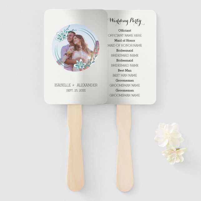 Custom Photo Turquoise Wreath Hand Fan (Front and Back)