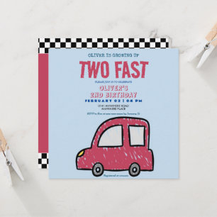 Custom photo, Two fast car theme boy 2nd birthday  Invitation