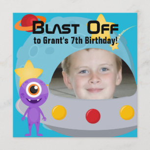 Custom Photo UFO Alien Birthday Invitation