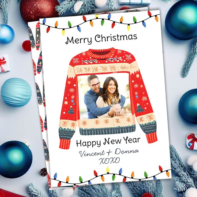 Custom Photo Ugly Christmas Sweater Holiday Card (Creator Uploaded)