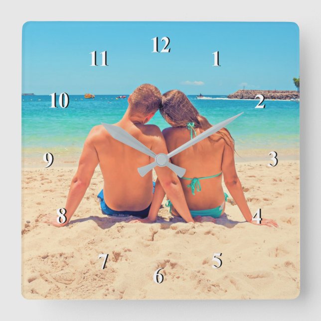 Custom Photo - Unique Your Own Design - Romantic Square Wall Clock (Front)