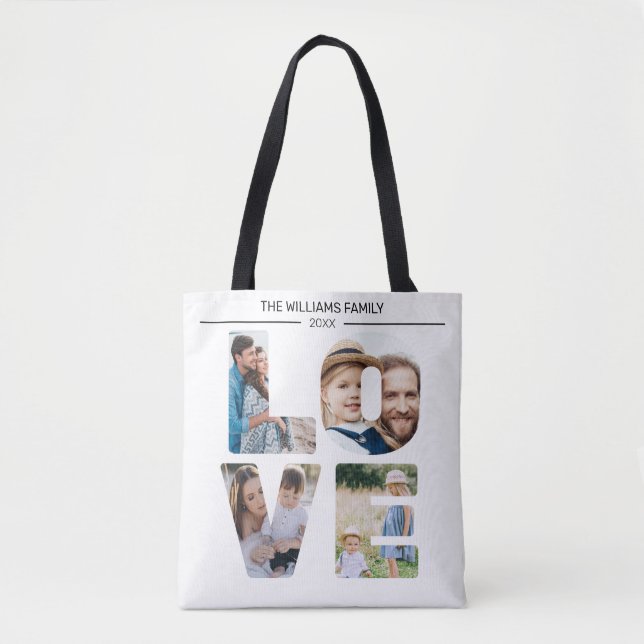 Custom Photo Upload Design Your Own Love Collage Tote Bag (Front)