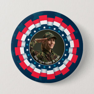 Custom Photo USA Military, Ribbon Border Patriotic 7.5 Cm Round Badge