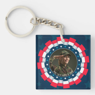 Custom Photo USA Military, Ribbon Border Patriotic Key Ring