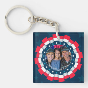 Custom Photo USA Military, Ribbon Border Patriotic Key Ring