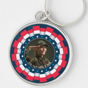 Custom Photo USA Military, Ribbon Border Patriotic Key Ring