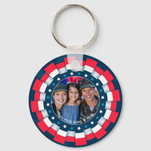 Custom Photo USA Military, Ribbon Border Patriotic Key Ring