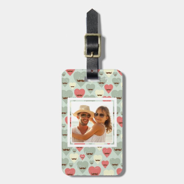Custom Photo Valentine heart and moustache Luggage Tag (Front Vertical)