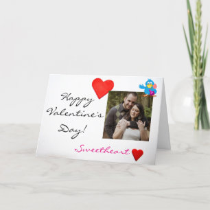 Custom Photo & Valentine's Day Love Bird (blue) Holiday Card