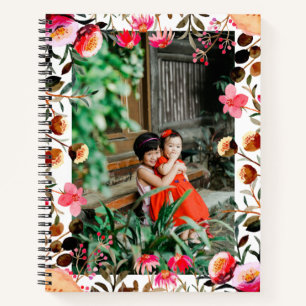 Custom Photo Vibrant Floral Border Botanical Notebook