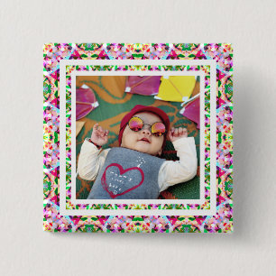 Custom Photo Vibrant Pink Happy Green Mother’s Day 15 Cm Square Badge