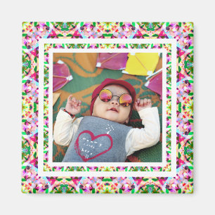 Custom Photo Vibrant Pink Happy Green Mother’s Day Magnet