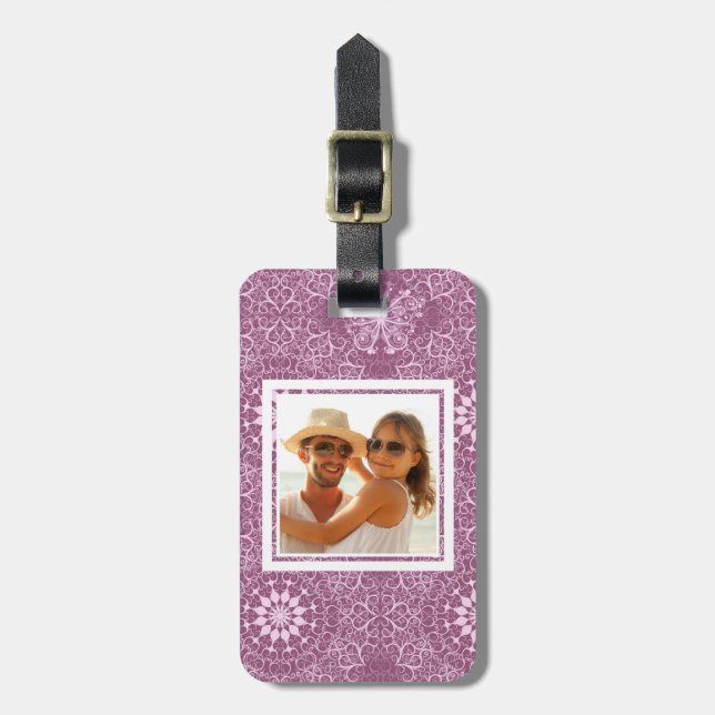 Custom Photo Vintage Pink Pattern Luggage Tag (Front Vertical)