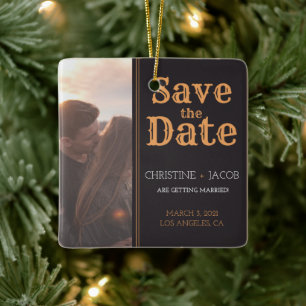 Custom Photo Vintage Style Save The Date Ceramic Ornament