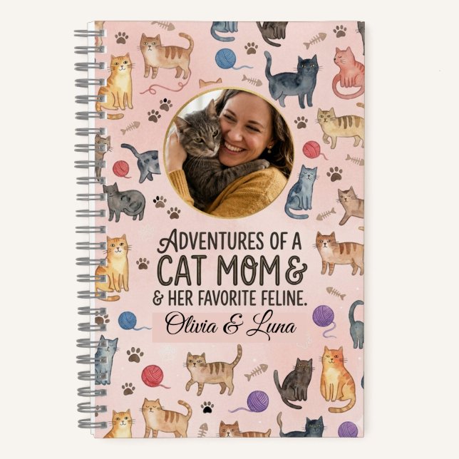 Custom Photo Watercolor Cat Pattern Notebook (Front)