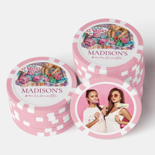 Custom Photo watercolor Las Vegas Bachelorette Poker Chips (Stack)