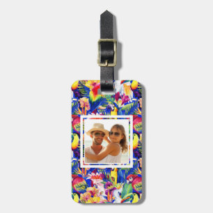 Custom Photo Watercolor Parrots Luggage Tag