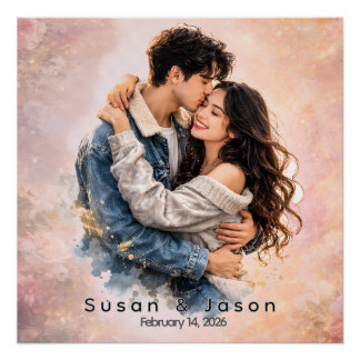Custom Photo Watercolor Valentine’s Day Gift Poster