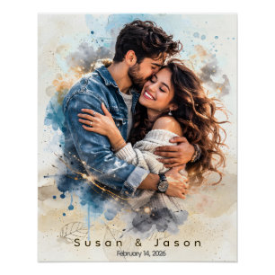 Custom Photo Watercolor Valentine’s Day Gift Poster