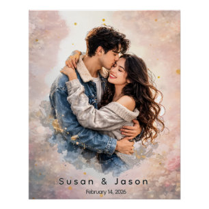Custom Photo Watercolor Valentine’s Day Gift Poster