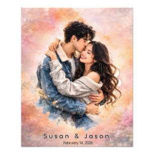 Custom Photo Watercolor Valentine’s Day Gift Print