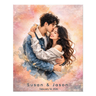 Custom Photo Watercolor Valentine’s Day Gift Print