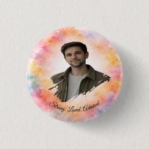 Custom Photo Watercolor Valentine’s Gift for Him 3 Cm Round Badge