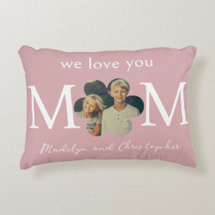 Custom Photo We Love You Mum on Soft Pink Decorative Cushion