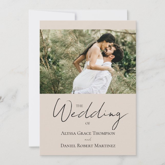 Custom Photo  Website neutral aesthetic Wedding Invitation (Front)