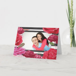 Custom Photo Wedding Anniversary Roses, Stripes Card