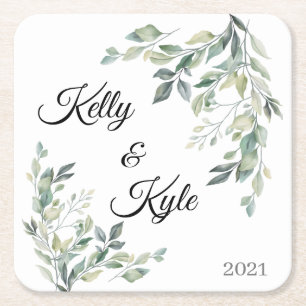 Custom Photo Wedding Engagement Rustic Napkin Square Paper Coaster