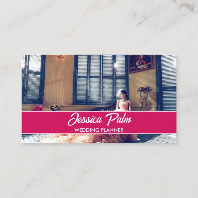 Custom photo wedding pink business card (Front)