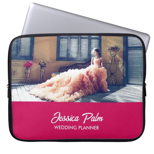Custom photo wedding pink laptop sleeve (Front)