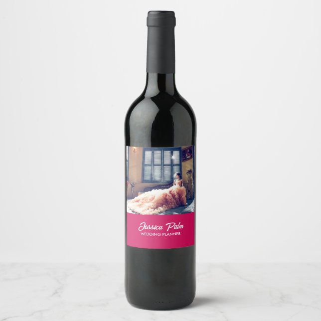 Custom photo wedding pink wine label (Front)