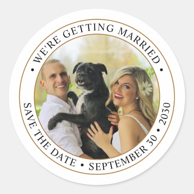 Custom Photo Wedding Save the Date Classic Round Sticker (Front)
