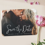 Custom Photo Wedding Save the Date Magnet<br><div class="desc">This simple, stylish modern photo wedding save the date magnet template features 'Save the Date' in a lively modern script with your first names, date and wedding locale on a single line below it. The text is a crisp white. Add your favourite photo and your details to make this simply...</div>