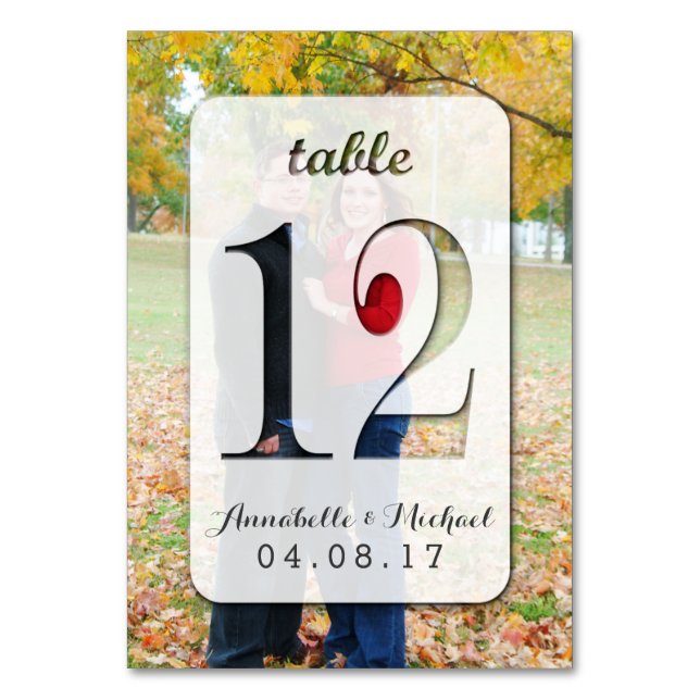 Custom Photo Wedding Table Number Card 12 (Front)