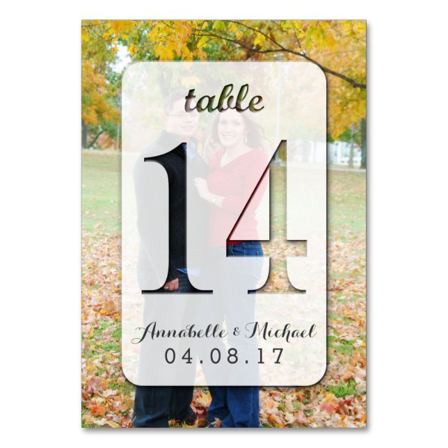 Custom Photo Wedding Table Number Card 14 (Front)