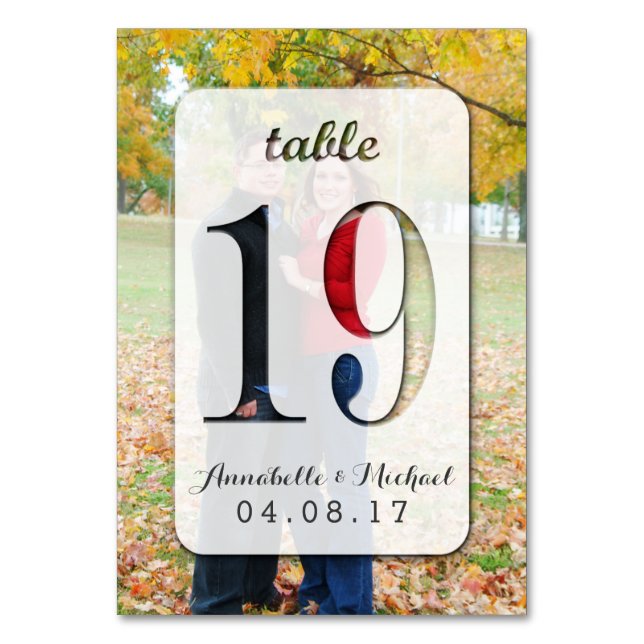 Custom Photo Wedding Table Number Card 19 (Front)