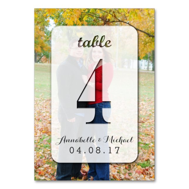 Custom Photo Wedding Table Number Card 4 (Front)